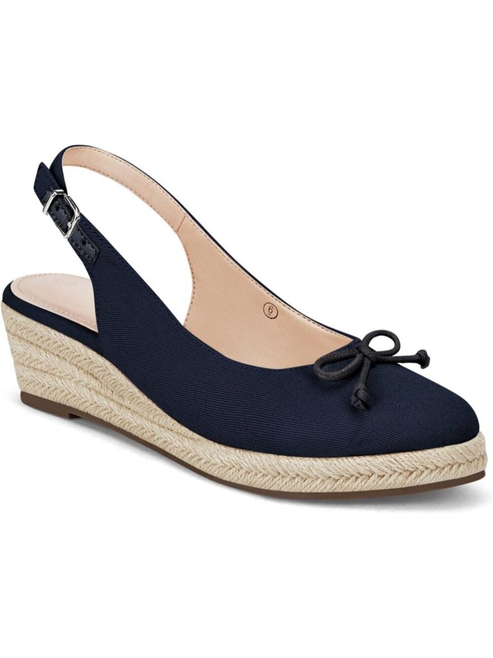 Women's Navy Closed Toe Platform Slingback Mid Low Heel Canvas Bow Dress Sandal